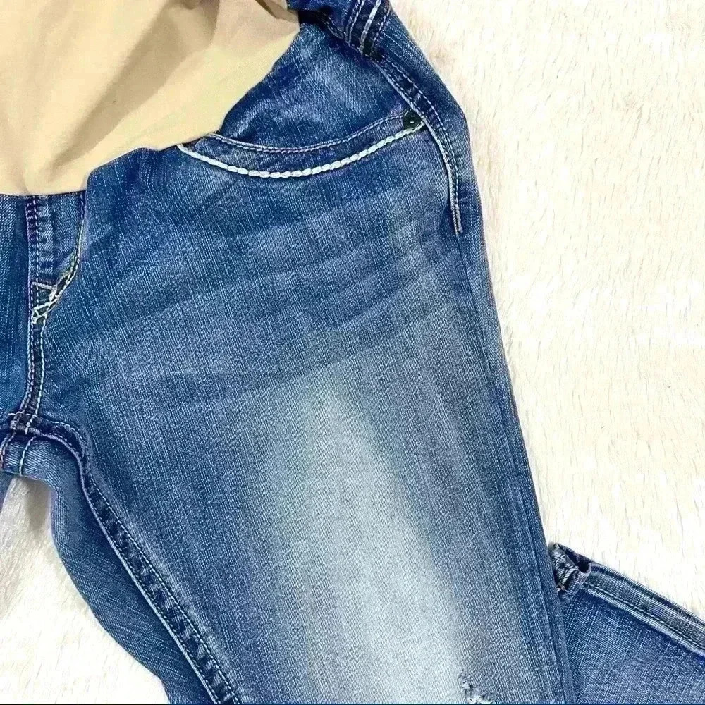 Indigo Blue Secret Fit Belly Flap Picket Stretch Western Maternity Crop Jeans L - Picture 12 of 16